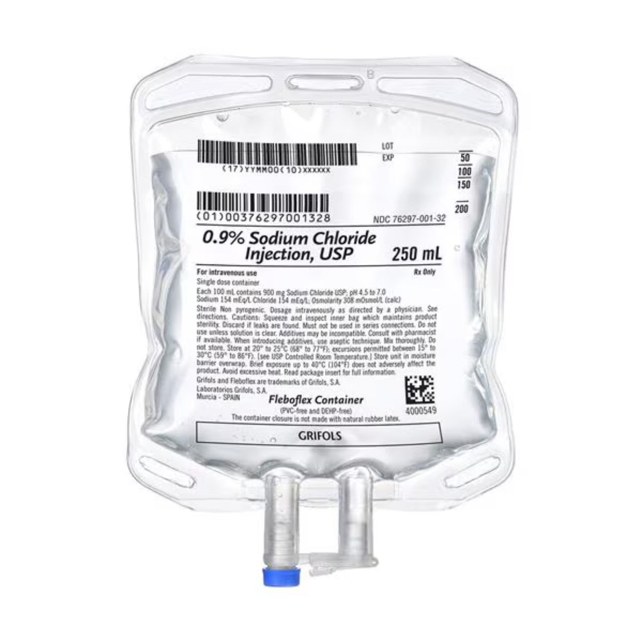 $90.00 PER CASE DELIVERED!!!!! GRIFOLS 0.9% Sodium Chloride IV Solution Injection, FleboFlex 250 mL 28/CS