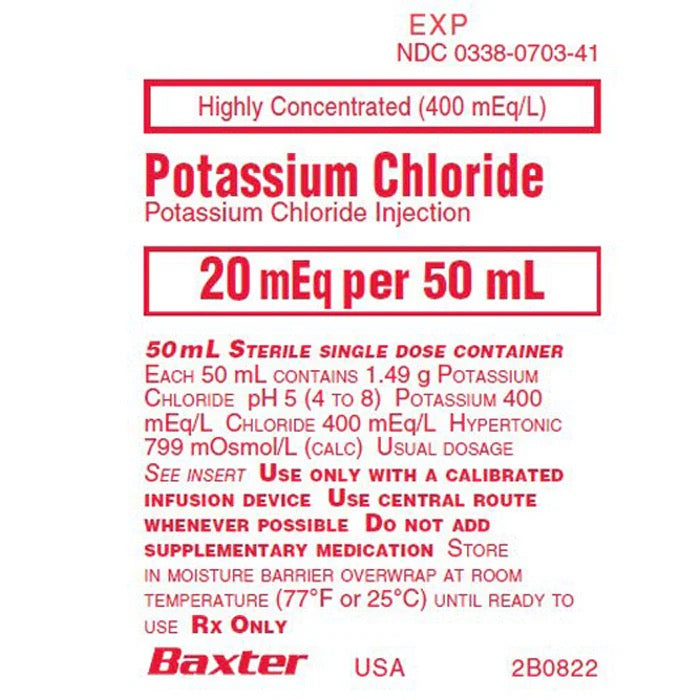 BAXTER POTASSIUM CHLORIDE 20 MEQ50ML #2B0826