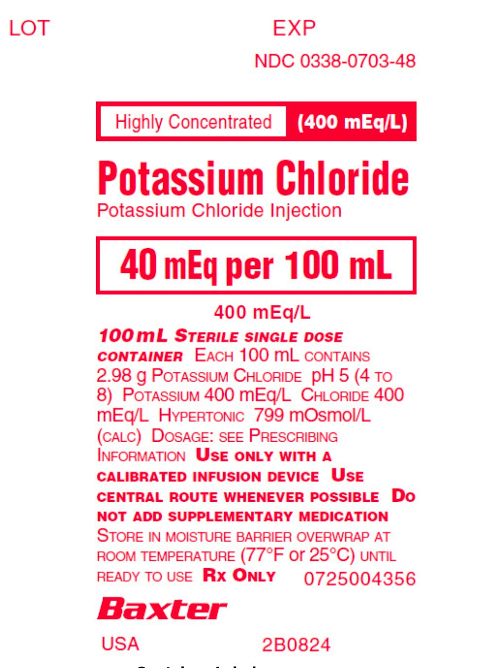 BAXTER POTASSIUM CHLORIDE 10 MEQ100ML #2B0822