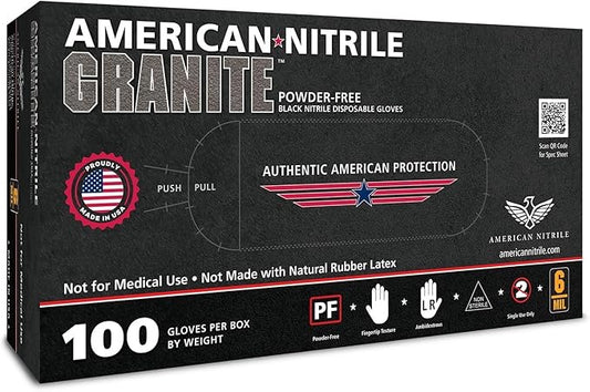 American Nitrile – Granite, Nitrile Gloves, Powder Free Disposable Gloves, Latex-Free, Made in the USA, TAA Approved