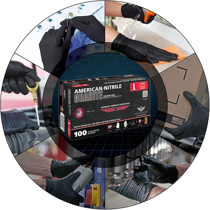 American Nitrile – Granite, Nitrile Gloves, Powder Free Disposable Gloves, Latex-Free, Made in the USA, TAA Approved
