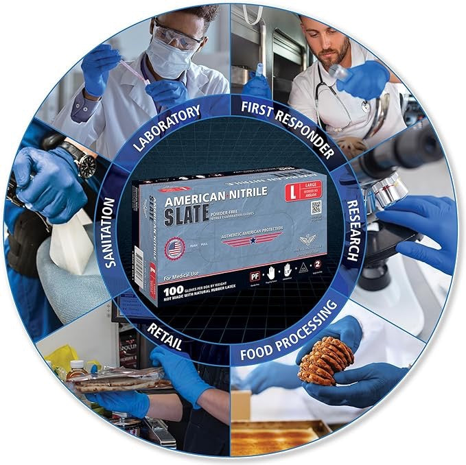 American Nitrile Exam Gloves, Latex Free Disposable Gloves, Made in the USA, TAA Approved