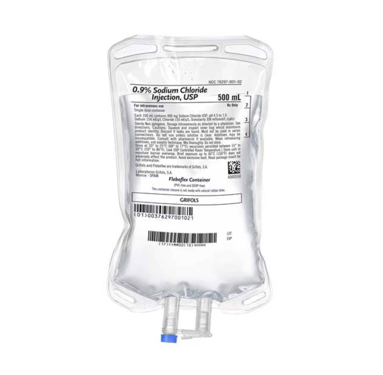 $65 PER CASE DELIVERED!!!  GRIFOLS 0.9% Sodium Chloride IV Solution Injection, FleboFlex 500 mL 20/CS