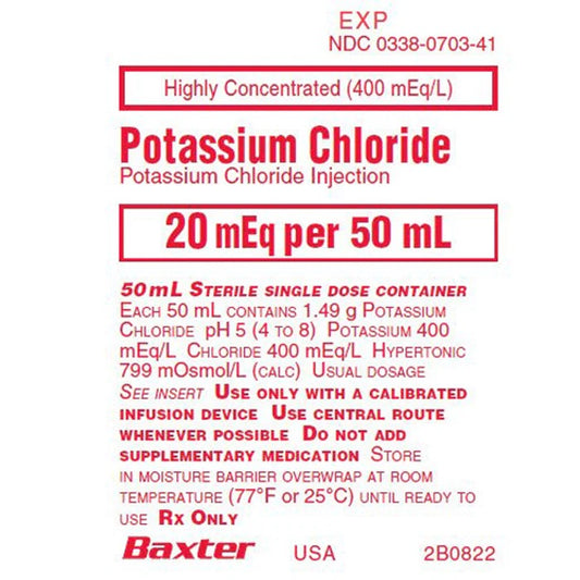 BAXTER POTASSIUM CHLORIDE 20 MEQ50ML #2B0826