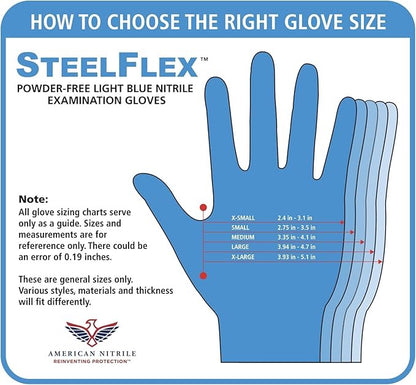 American Nitrile – SteelFlex Powder Free Examination Gloves – Latex Free Disposable Gloves for Medical, Dental – Made in USA