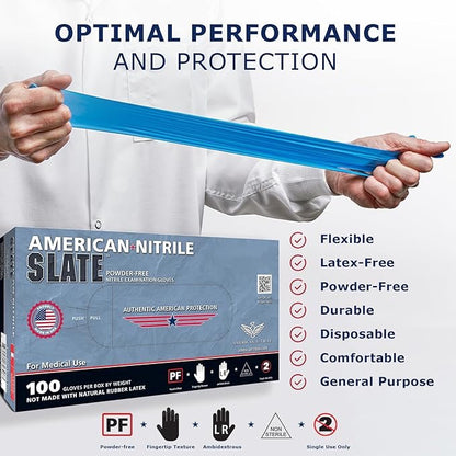 American Nitrile Exam Gloves, Latex Free Disposable Gloves, Made in the USA, TAA Approved