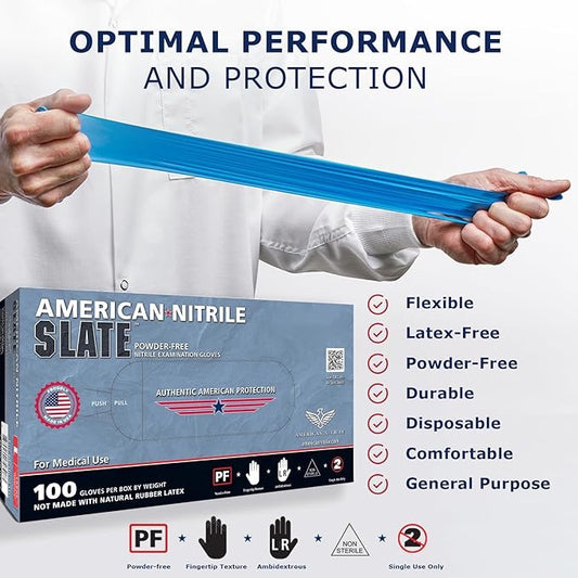 American Nitrile Exam Gloves, Latex Free Disposable Gloves, Made in the USA, TAA Approved